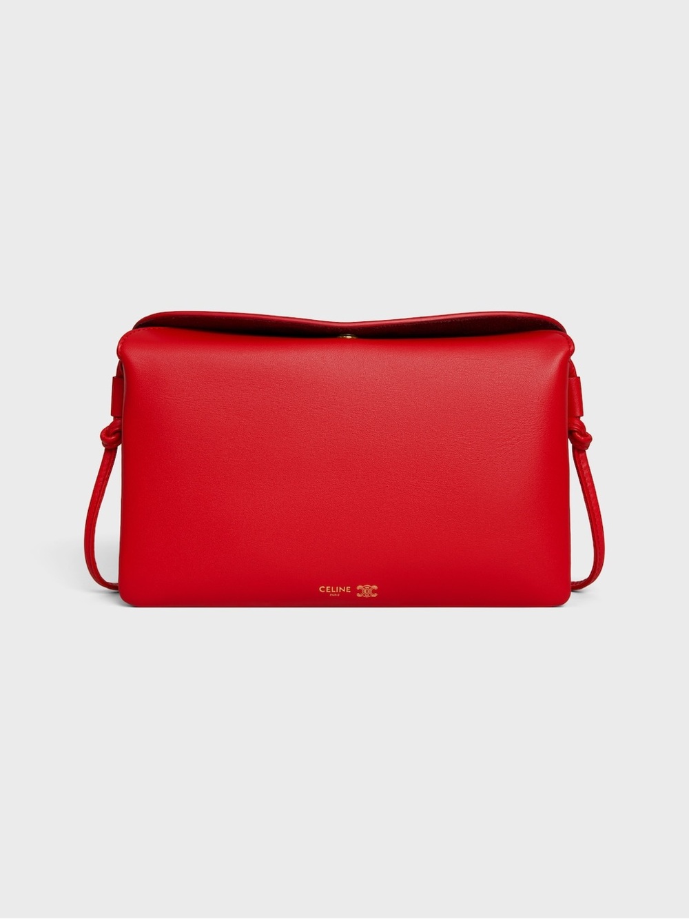 Celine New Trio Red Leather Crossbody Shoulder Bag with Gold Logo